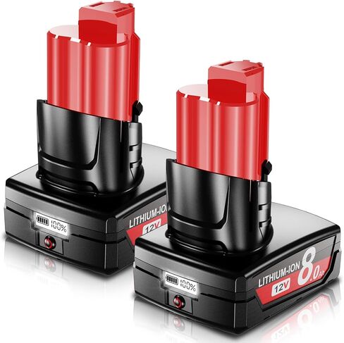 Upgraded 2Pack 8.0Ah 12V Battery Replacement for Milwaukee M12 Battery Lithium 48-11-2401 48-11-2412 48-11-2411 48-11-2420 48-11-2410 Cordless Tools in Kuwait