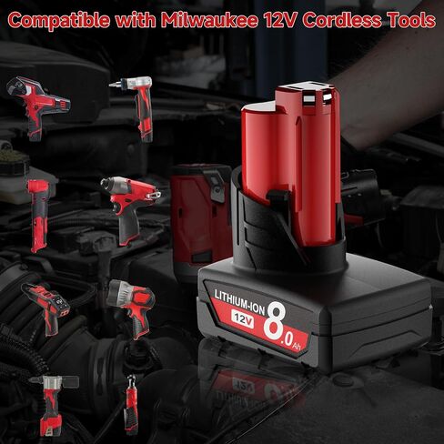 Upgraded 2Pack 8.0Ah 12V Battery Replacement for Milwaukee M12 Battery Lithium 48-11-2401 48-11-2412 48-11-2411 48-11-2420 48-11-2410 Cordless Tools in Kuwait