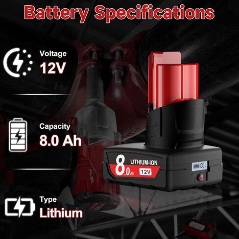 Upgraded 2Pack 8.0Ah 12V Battery Replacement for Milwaukee M12 Battery Lithium 48-11-2401 48-11-2412 48-11-2411 48-11-2420 48-11-2410 Cordless Tools in Kuwait