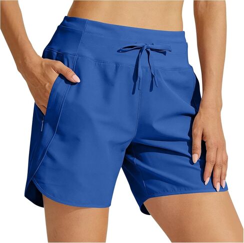 Running Shorts for Women - 3" Athletic Drawstring High Waist Quick Dry Workout Gym Shorts with Liner Zipper Pockets in Kuwait