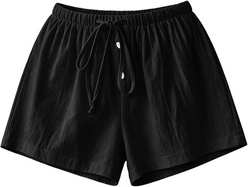 Women's Summer Linen Shorts High Waisted Drawstring Wide Leg Casual Beach Vacation Lounge Shorts with Pockets in Kuwait