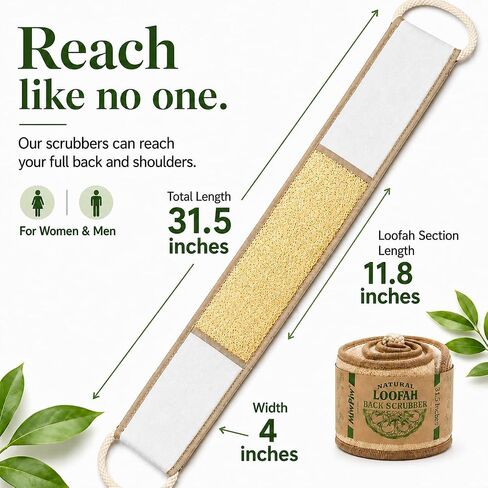 Natural Loofah Exfoliating Body Scrubber, Loofah Bath Sponge, Luffa for Women and Men, 100% Biodegradable Compostable, Dye Free, Zero Waste Eco Friendly Sustainable (Back Scrubber Pack 1) in Kuwait