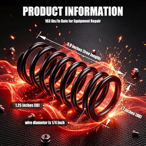 Heavy Duty Compression Springs, Black Coil Style, 1.7" Outer Diameter x 1.25" Inner Diameter x 3.9" Free Length, 1/4" (218 Gauge) Wire, 163 lbs/in Rate for Equipment Repair，2 Pack in Kuwait