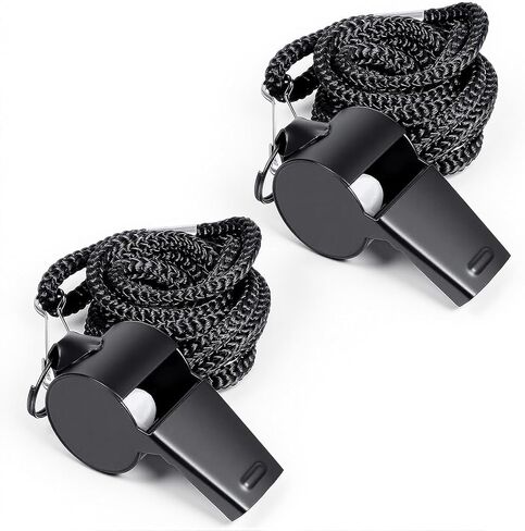 2 Pack Whistle for Coaches Stainless Steel Sports Whistle with Lanyard Loud Crisp Sound Referee Whistles for Football Basketball Soccer School Referees Coaches Lifeguard Emergency(Black) in Kuwait