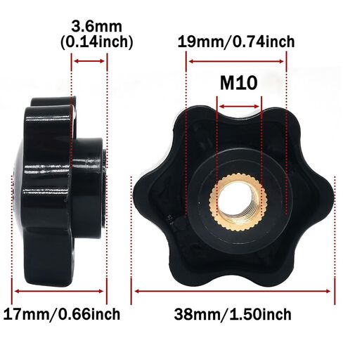 M10x38mm Screw-On Type Thru Threaded Knob Nuts,6-Star Shape Knurled Clamping Nuts(4PCS) in Kuwait