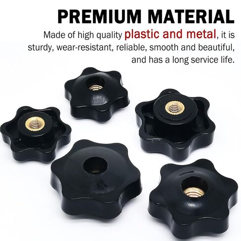 M10x38mm Screw-On Type Thru Threaded Knob Nuts,6-Star Shape Knurled Clamping Nuts(4PCS) in Kuwait