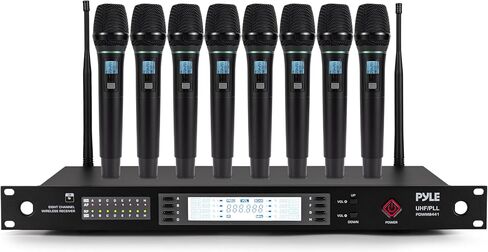 Pyle 8 Channel UHF Wireless Microphone System with 8 Handheld Mics, 300 Ft Range, Rack Mount Receiver for Karaoke, Worship, Schools & Live Events in Kuwait
