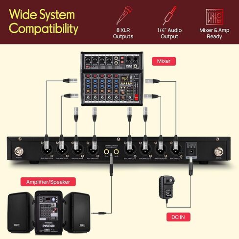 Pyle 8 Channel UHF Wireless Microphone System with 8 Handheld Mics, 300 Ft Range, Rack Mount Receiver for Karaoke, Worship, Schools & Live Events in Kuwait