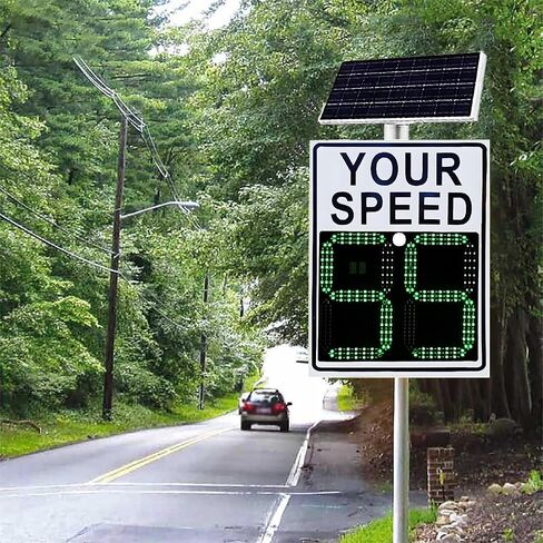 Solar Powered Radar Speed Limit Sign,LED Radar Feedback Sign Traffic Feedback Warning Board Solar Speed Radar Display for Traffic, Highway White-60 * 90cm in Kuwait