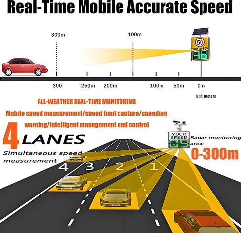 Solar Powered Radar Speed Limit Sign,LED Radar Feedback Sign Traffic Feedback Warning Board Solar Speed Radar Display for Traffic, Highway White-60 * 90cm in Kuwait