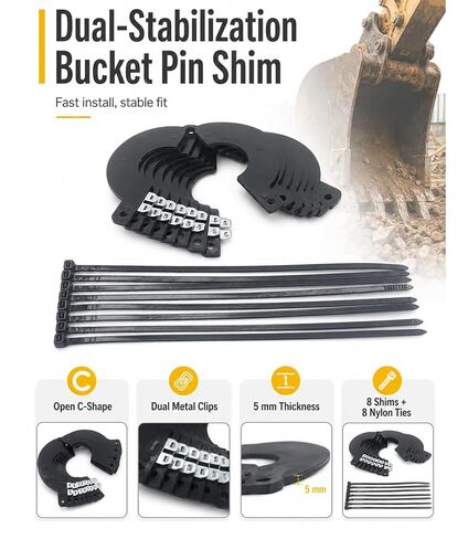 New 5mm Thick Split Bucket Pin Shims Set with Dual Lock Clips & Zip Ties ID40/45/50/55/60/65/70/80mm Spacer Washer for Mini Excavator Bucket Attachment Parts (ID 40mm) in Kuwait