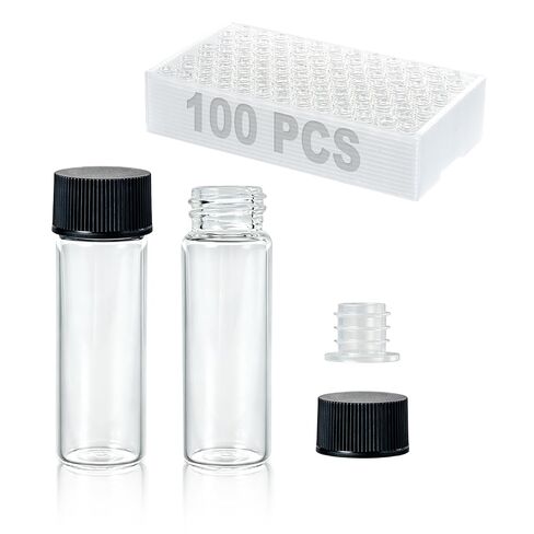 4ml Clear Borosilicate Glass Sample Vials, 100 Pcs with Holder, 1 Dram Small Laboratory Vials with Leak-Proof Screw Caps and PE Liners for Liquids, Powders, Essential Oils, Cosmetics in Kuwait