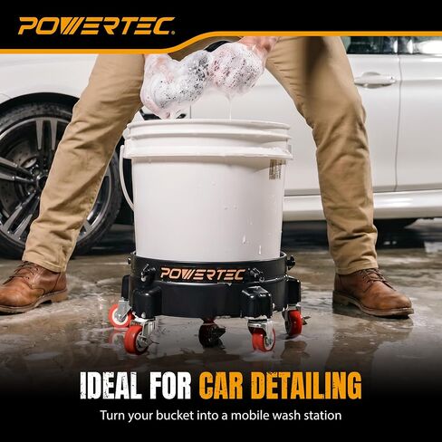 دلو POWERTEC مع عجلات دوارة لدلاء سعة 5 جالون، وأسطوانة عربة دلو سعة 5 جالون مع 3 عجلات قفل، ومشابك لولبية وموصل، مصممة لفاصل الغبار، وغسيل السيارات وتفصيلها (70487) in Kuwait
