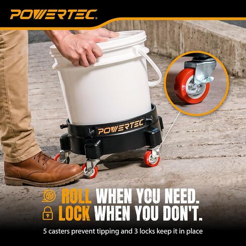 دلو POWERTEC مع عجلات دوارة لدلاء سعة 5 جالون، وأسطوانة عربة دلو سعة 5 جالون مع 3 عجلات قفل، ومشابك لولبية وموصل، مصممة لفاصل الغبار، وغسيل السيارات وتفصيلها (70487) in Kuwait
