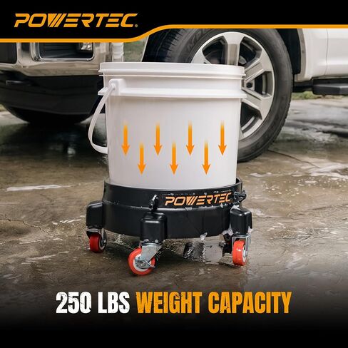 دلو POWERTEC مع عجلات دوارة لدلاء سعة 5 جالون، وأسطوانة عربة دلو سعة 5 جالون مع 3 عجلات قفل، ومشابك لولبية وموصل، مصممة لفاصل الغبار، وغسيل السيارات وتفصيلها (70487) in Kuwait