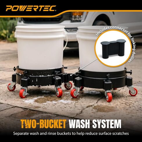 دلو POWERTEC مع عجلات دوارة لدلاء سعة 5 جالون، وأسطوانة عربة دلو سعة 5 جالون مع 3 عجلات قفل، ومشابك لولبية وموصل، مصممة لفاصل الغبار، وغسيل السيارات وتفصيلها (70487) in Kuwait