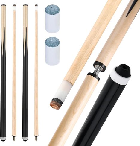 Pool Cue Sticks 42" Set of 2 Billiard Cue Sticks Multi-Size Options with Standard & Heavy Weight (12oz-20oz) for Kids, Teens & Adults Solid Birch Shaft, 13mm Leather Tip, Stainless Steel Joint in Kuwait