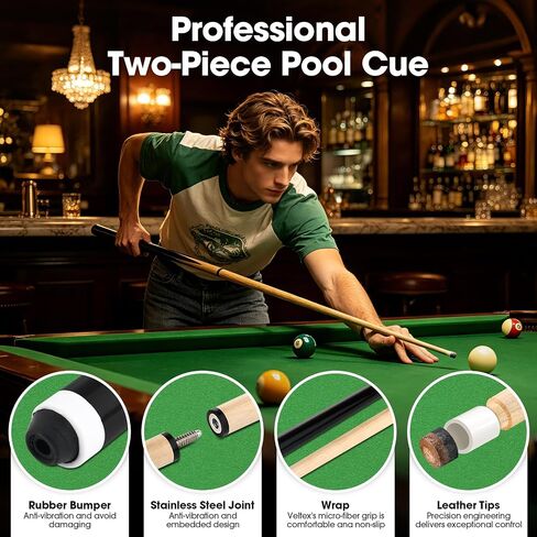 Pool Cue Sticks 42" Set of 2 Billiard Cue Sticks Multi-Size Options with Standard & Heavy Weight (12oz-20oz) for Kids, Teens & Adults Solid Birch Shaft, 13mm Leather Tip, Stainless Steel Joint in Kuwait