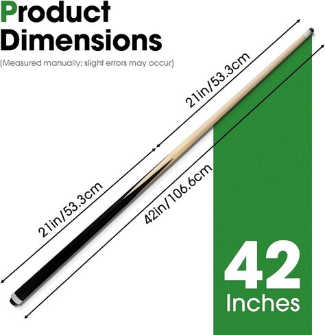 Pool Cue Sticks 42" Set of 2 Billiard Cue Sticks Multi-Size Options with Standard & Heavy Weight (12oz-20oz) for Kids, Teens & Adults Solid Birch Shaft, 13mm Leather Tip, Stainless Steel Joint in Kuwait