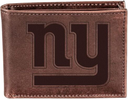 محفظة Team Sports America NFL New York Giants باللون البني | ثنائي الطي | شعار مختوم مرخص رسميًا | مصنوع من الجلد | منظم النقود والبطاقات | يتضمن صندوق الهدايا in Kuwait
