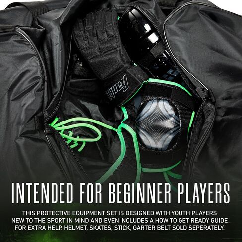 وسادات Franklin Sports Pursuit Ice Hockey Youth + مجموعة معدات - مجموعة معدات حماية كاملة للأطفال - تتضمن واقيات الساق، وسراويل الهوكي، ووسادات الكوع، وقفازات + واقي الصدر - تتضمن حقيبة حمل in Kuwait