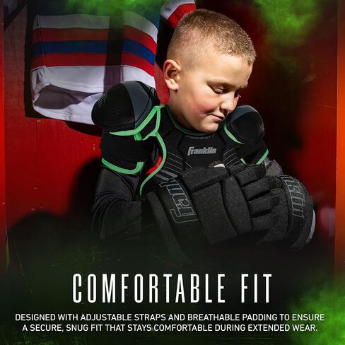 وسادات Franklin Sports Pursuit Ice Hockey Youth + مجموعة معدات - مجموعة معدات حماية كاملة للأطفال - تتضمن واقيات الساق، وسراويل الهوكي، ووسادات الكوع، وقفازات + واقي الصدر - تتضمن حقيبة حمل in Kuwait