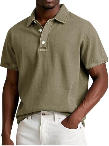 Short Sleeve T Shirts for Men Summer Casual Lapel Golf Shirts Button Up Tees Lightweight Loose Pullover Business Tops in Kuwait