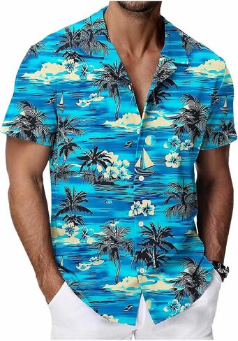 Men's Hawaiian Quick Dry Short Sleeve Button Down Tropical Floral Beach Vacation Shirt Summer Casual Loose Fit Tops in Kuwait