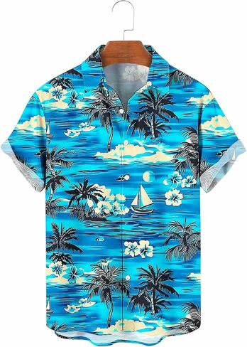 Men's Hawaiian Quick Dry Short Sleeve Button Down Tropical Floral Beach Vacation Shirt Summer Casual Loose Fit Tops in Kuwait