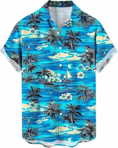 Men's Hawaiian Quick Dry Short Sleeve Button Down Tropical Floral Beach Vacation Shirt Summer Casual Loose Fit Tops in Kuwait