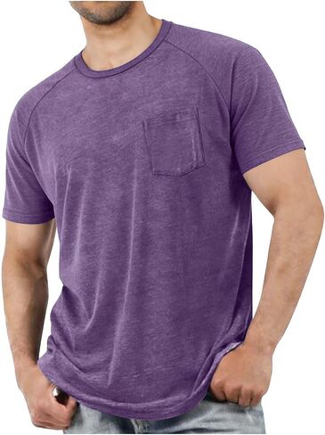 Mens T-Shirts Raglan Short Sleeve Tee Shirt with Pocket Casual Crew Neck Soft Basic Tshirts Workout Athletic Tops in Kuwait