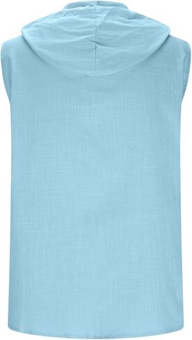 Mens Sleeveless Button Down Hoodie Tops Casual Basic Shirts Gym Athletic Summer Tshirts with Button Pocket in Kuwait