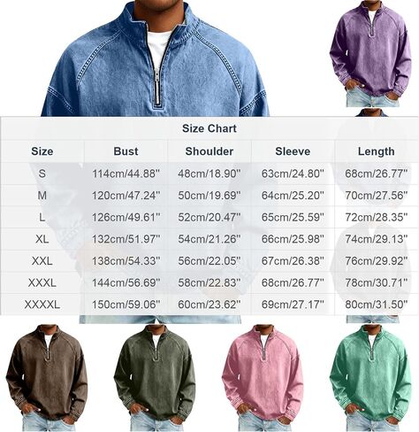 Mens Quarter Zip Pullover Vintage Distressed Stand Collar Polo Denim Sweatshirts Loose Casual Mock Neck Golf Shirts in Kuwait