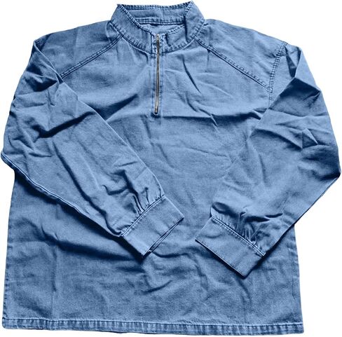 Mens Quarter Zip Pullover Vintage Distressed Stand Collar Polo Denim Sweatshirts Loose Casual Mock Neck Golf Shirts in Kuwait
