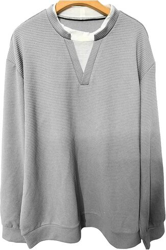 Men Waffle Sweatshirt Casual Long Sleeve Polo Shirts Loose Lightweight Pullover Tops 2026 Fashion Clothes in Kuwait
