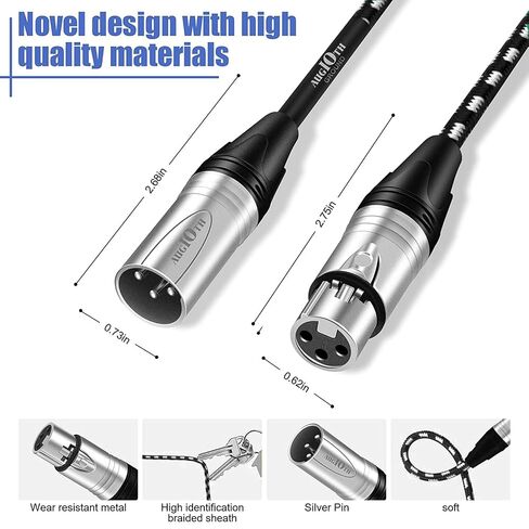 XLR to XLR Pro Mic Cable 10 ft 2 Pack 3 Meter Male to Female XLR Cables 3-pin White Balanced Shielded Microphone Cord for Amplifier Mixer,Speaker Systems,Recording Studio in Kuwait