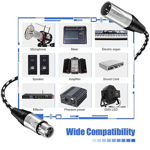 XLR to XLR Pro Mic Cable 10 ft 2 Pack 3 Meter Male to Female XLR Cables 3-pin White Balanced Shielded Microphone Cord for Amplifier Mixer,Speaker Systems,Recording Studio in Kuwait