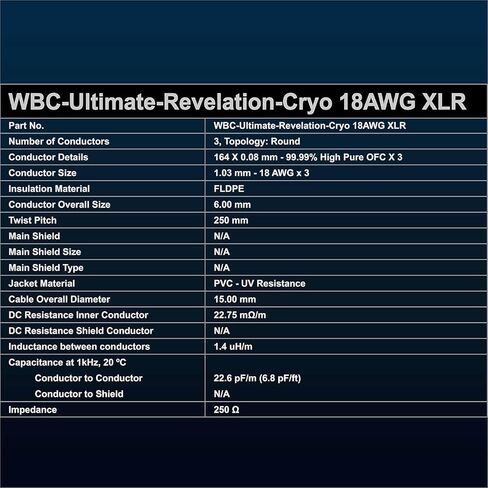 WORLDS BEST CABLES 6 Foot Ultimate - Revelation CRYO – 18 AWG - Ultra-Pure OFC – Ultra-Low-Capacitance (6.8pF/ft) - Premium Audiophile XLR Cable [72-Hr Cryo Treated] in Kuwait