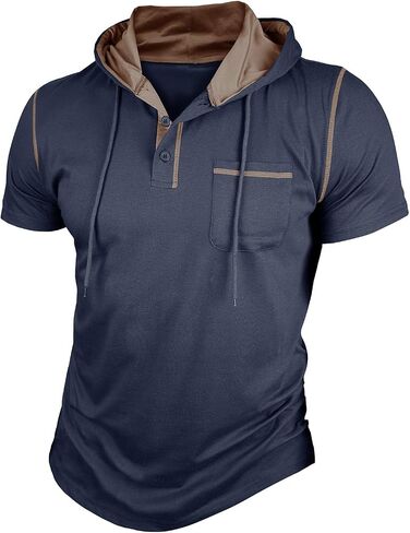 Mens Hoodies Short Sleeve Tee Shirt Trendy Button Up Loose Blouses Summer Casual Streetwear Tshirts with Pocket in Kuwait