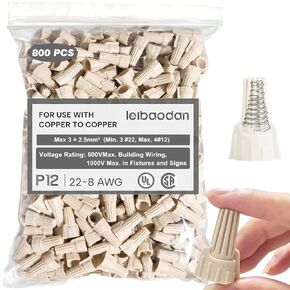 800 قطعة من صواميل الأسلاك P12 Tan لـ 22-8 AWG، سهلة الالتواء وسهلة التركيب على موصلات الأسلاك، غطاء مضلع للتوصيل السريع للأسلاك الكهربائية، أطراف براغي شديدة التحمل مع زنبرك معدني in Kuwait