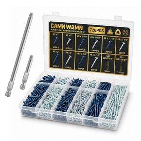 720 PCS Pocket Hole Screws Assortment Kit, 5 Sizes #8 x 1, 1-1/4", 1-1/2", 2", 2-1/2", Blue & Zinc Coated Square Drive Self-Tapping Coarse Thread Wood Screws Set with Drive Bit in Kuwait