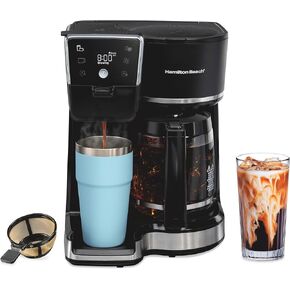 Hamilton Beach 2-Way 12 Cup Drip Drip Hot and Iced Coffee Maker & Single Serving Machine و Glass Carafe و Auto Pause and Pour ، Black (47500J) in Kuwait