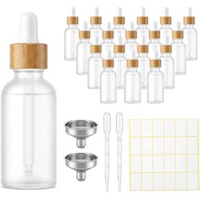 18 Pack 2 oz Frosted Glass Dropper Bottle Dropper Bottles with Funnels, Pipettes & Labels, Natural Bamboo Cap for Essential Oils, Colognes & Perfume, DIY Liquids, Skincare & Sample Storage in Kuwait