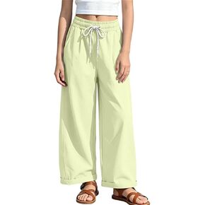 Girls Elastic Waist Drawstring Wide Leg Pants Rolled Hem Casual Trousers with Pockets Comfy Sweatpants Size 4-15T in Kuwait