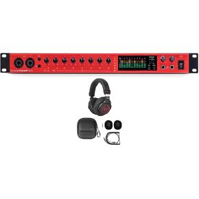 حزمة توفير الصوت: Focusrite Clarett+ 8 واجهة تسجيل صوت USB-C، و8 مضخمات ميكروفون/JFET/ADAT مع سماعات رأس Rockville PRO-M50 SR Studio + كابل ملف قابل للفصل + حافظة + وسادة أذن (عنصران) in Kuwait
