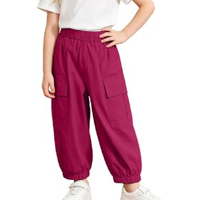 Girls Elastic High Waist Cargo Jogger Pants Loose Casual Trousers with Pockets Lightweight Sweatpants Size 2-15T in Kuwait