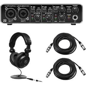 Behringer U-Phoria UMC204HD Audiophile 2x4 USB Audio/MIDI واجهة مع مضخمات ميكروفون MIDAS، حزمة مع سماعات الرأس وكابل ميكروفون 2x in Kuwait