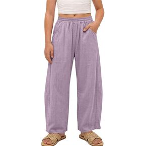 Girls Loose Fit Wide Leg Pants Casual Baggy Trousers with Pockets Lightweight Summer Sweatpants for Kids Size 1-15T in Kuwait