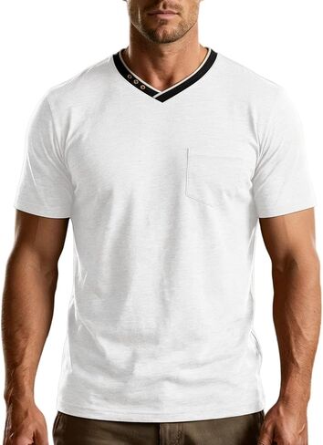 V Neck Basic Short Sleeve Shirt for Mens Solid Color Casual Blouses Tops Summer Holiday Streetwear Tshirts in Kuwait