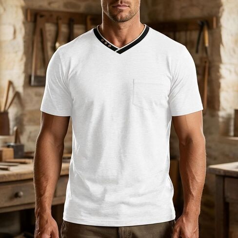 V Neck Basic Short Sleeve Shirt for Mens Solid Color Casual Blouses Tops Summer Holiday Streetwear Tshirts in Kuwait